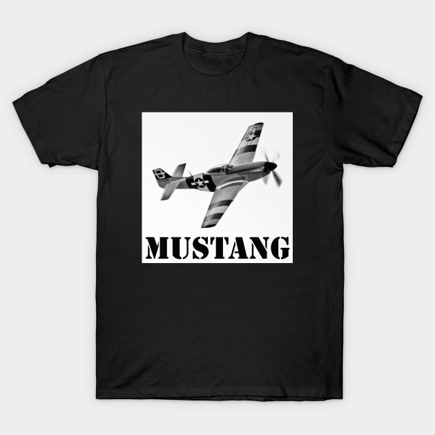 P51 Mustang - Black and White T-Shirt by SteveHClark